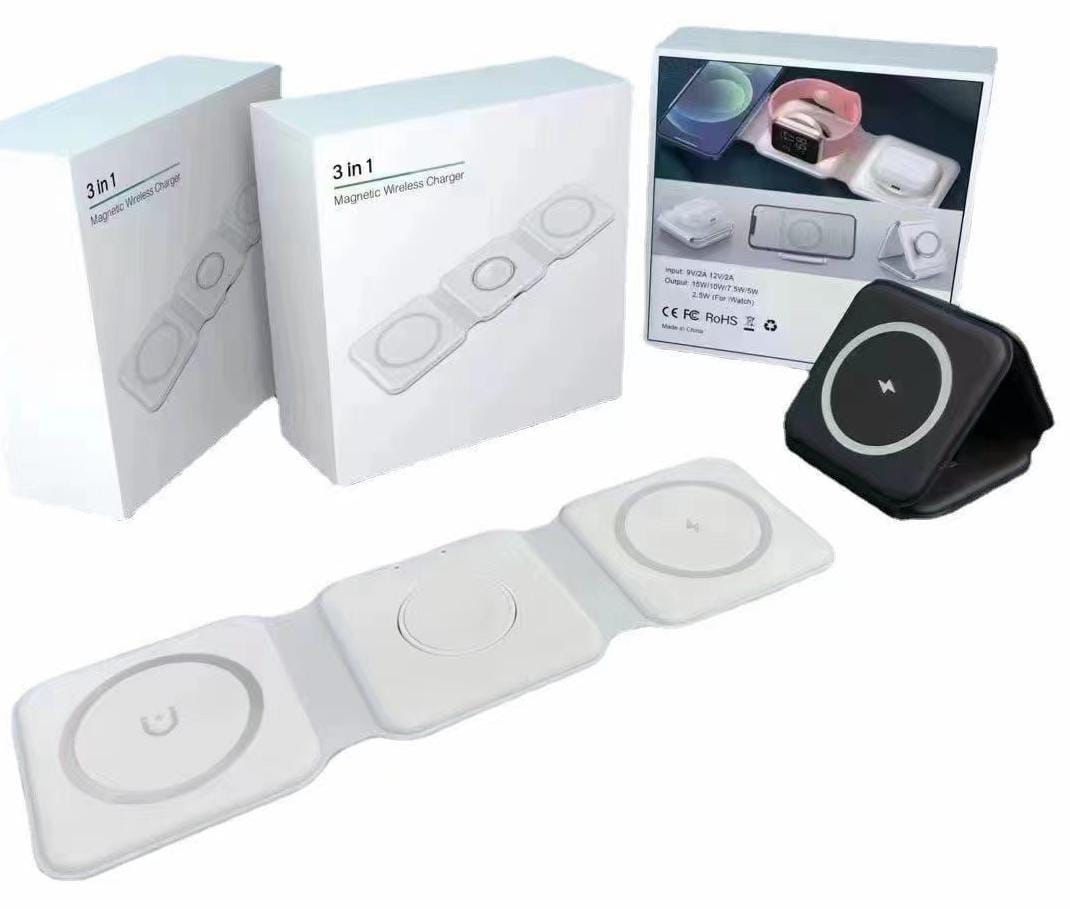 15W 3 in 1 Magnetic Wireless Charger Phone Induction Fast Charging Stand for Phone