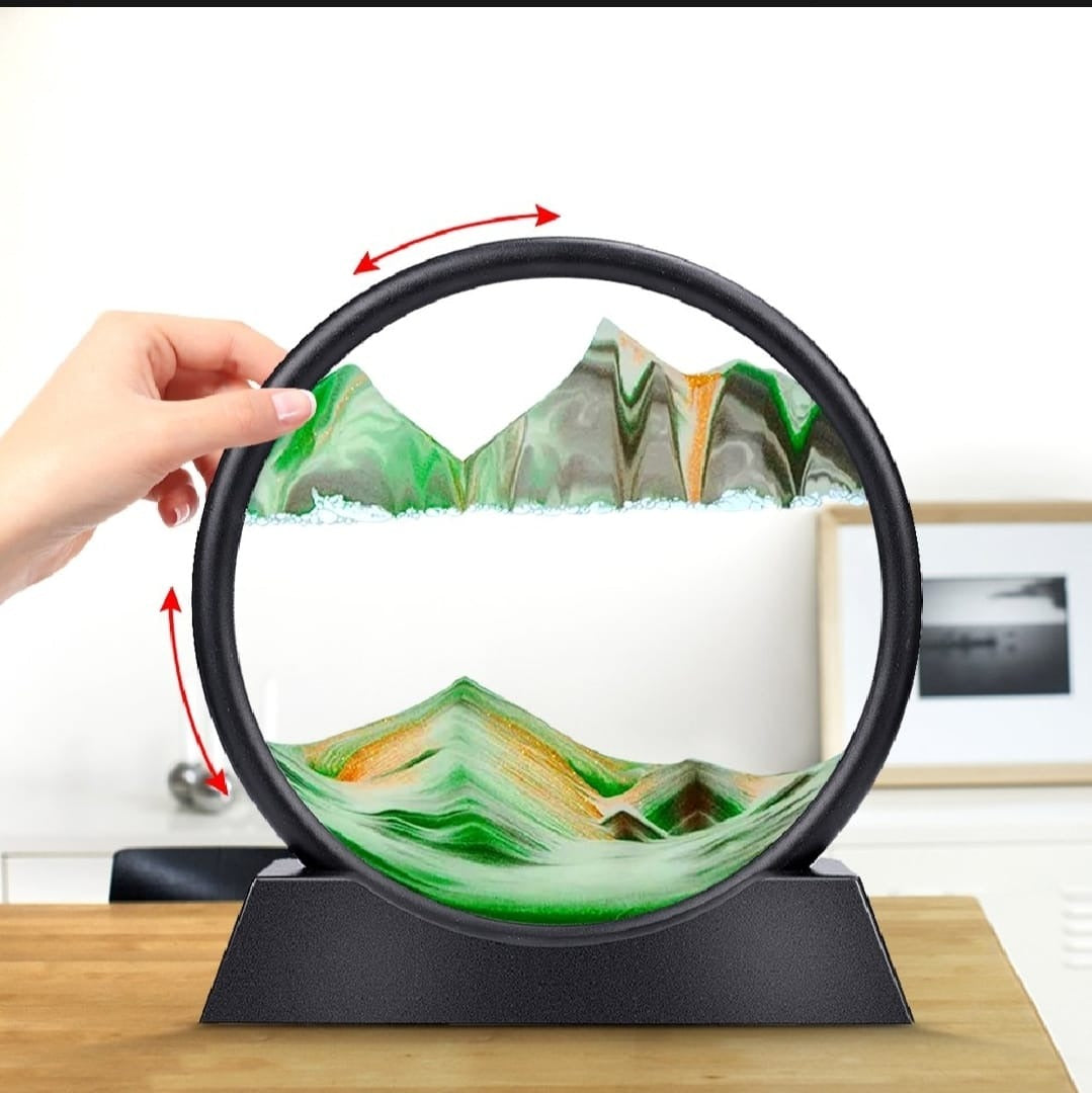 3D Sandscape Painting - Sand Clock - Moving Sand Art - Hourglass Sand Timer - 3D Moving Sand Mountain Lamp with Metal Stand - Showpiece - Home Decoration