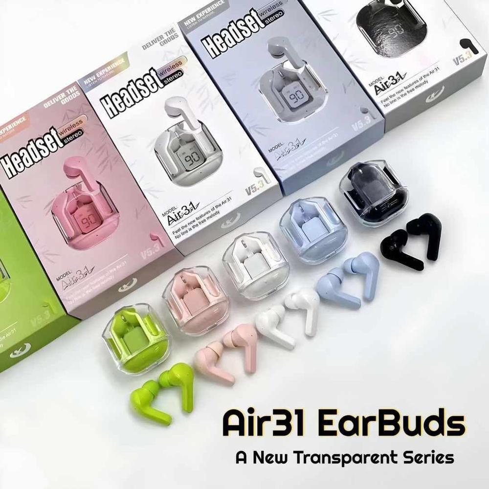 Air31 Earbuds Wireless Crystal Transparent Body | Air 31 Bluetooth Ear Bud (Random Color)
