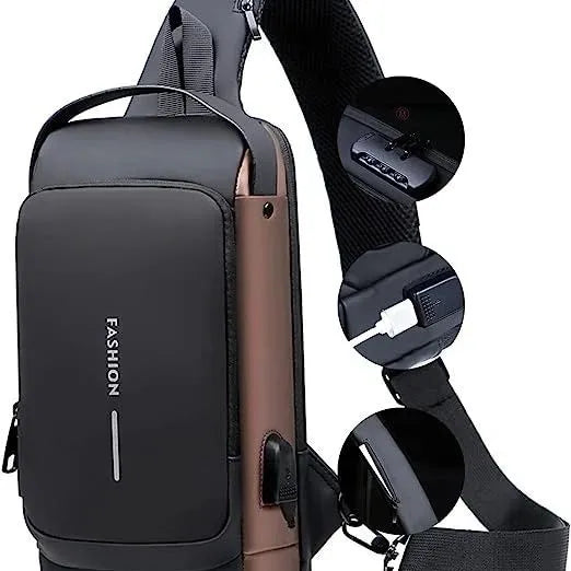 Waterproof Chest Bag - Fashion Men Sling Bag Pack with Lock Waterproof Anti-Theft Chest Bag with USB Charging Port Shoulder Bag Body Backpack with TSA Lock