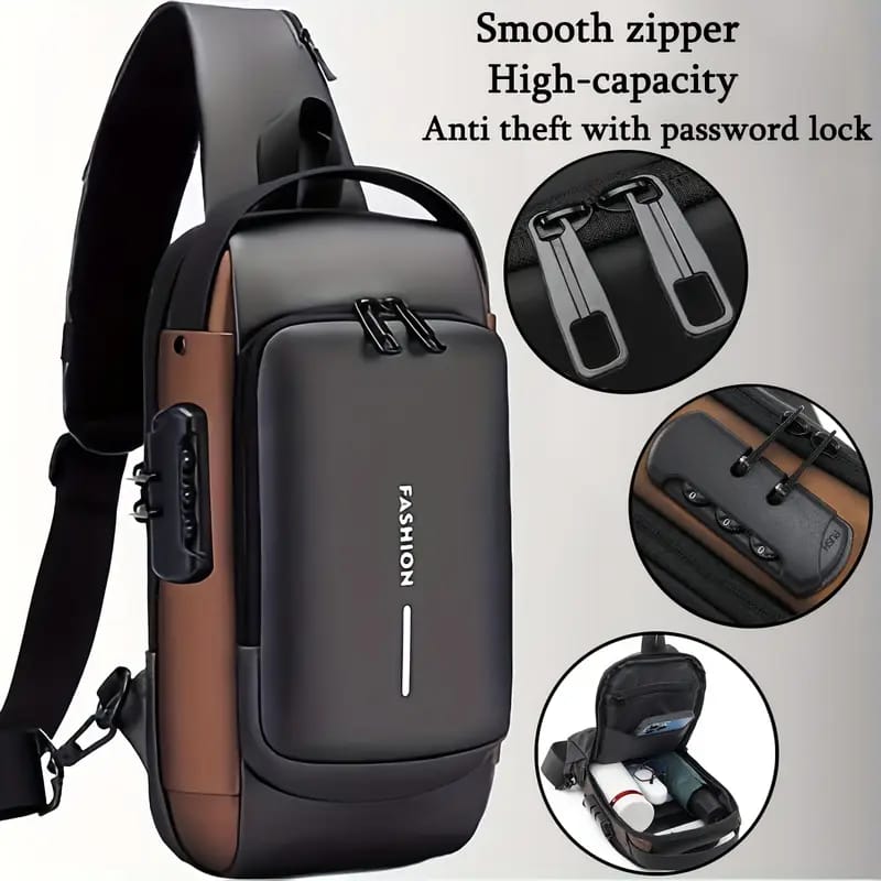 Waterproof Chest Bag - Fashion Men Sling Bag Pack with Lock Waterproof Anti-Theft Chest Bag with USB Charging Port Shoulder Bag Body Backpack with TSA Lock