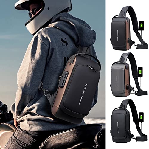 Waterproof Chest Bag - Fashion Men Sling Bag Pack with Lock Waterproof Anti-Theft Chest Bag with USB Charging Port Shoulder Bag Body Backpack with TSA Lock