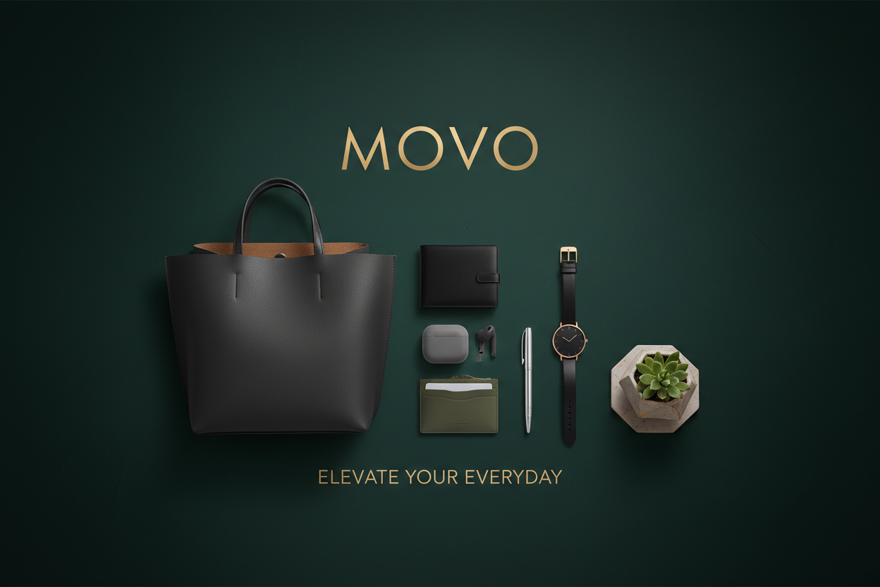 movo accessories with dark green background banner suitable for mobile and desktop 