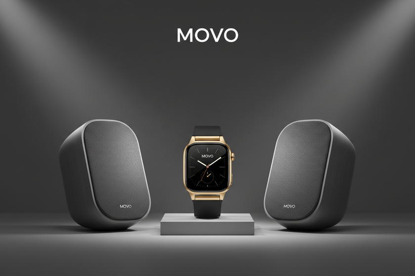 small speakers and ultra watch with grey backfround banner for mobile and destop movo with white  make luxury